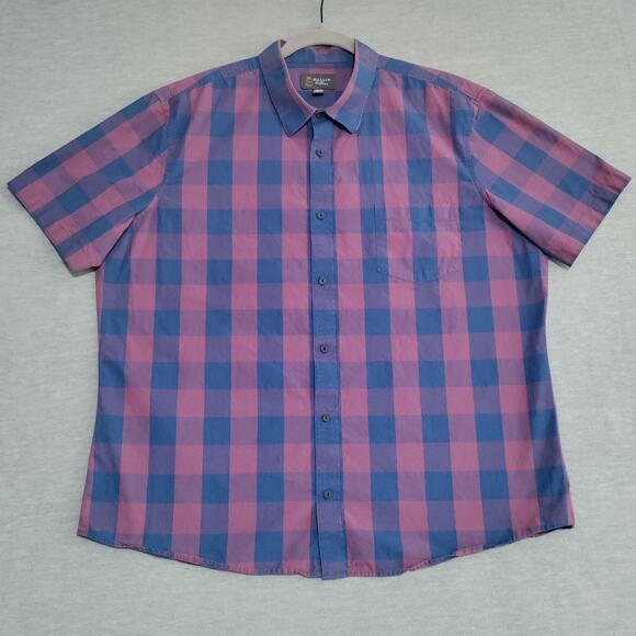 Wallin Bros Shirt Mens 2XL Casual Short Sleeve Button Down Plaid Blue Purple - Picture 2 of 12
